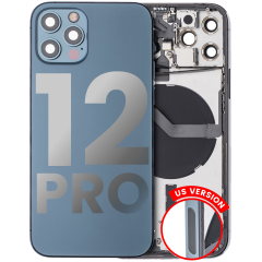 Back Housing W/ Small Components Pre-Installed Compatible For iPhone 12 Pro (US Version) (Used OEM Pull: Grade C) (Pacific Blue)