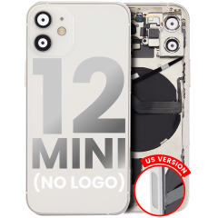 Back Housing W/ Small Components Pre-Installed Compatible For iPhone 12 Mini (US Version) (No Logo) (Aftermarket Plus) (White)